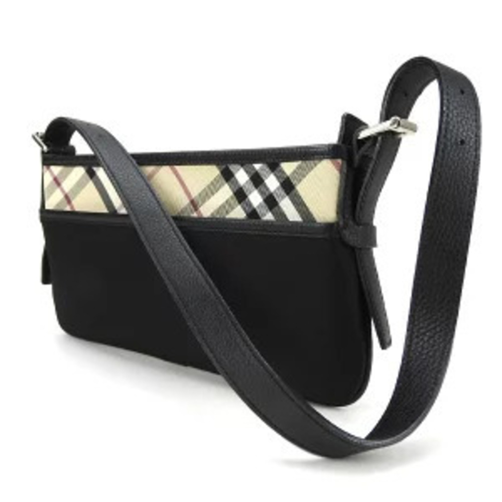Burberry One Check Nova Bag Shoulder Canvas Leather Black Beige Shoulder